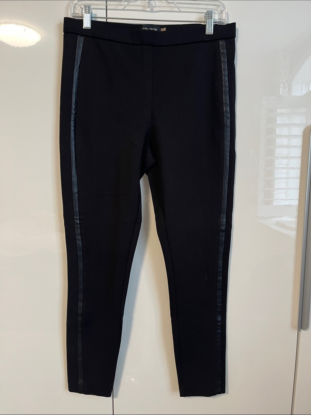 Ivanka Trump Dressy Black Leggings with Leather Side Stripes, Size M